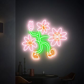 tanzende Cartoon-Blumen LED-Neonschild Wohnzimmer Cafe