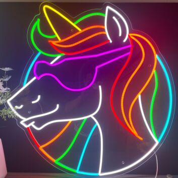 Einhornkopf mit Sonnenbrille LED-Neonschild für Kinderzimmer