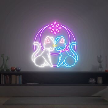 zwei Katzen mit Mond und Stern LED-Neonschild Wohnzimmer Schlafzimmer