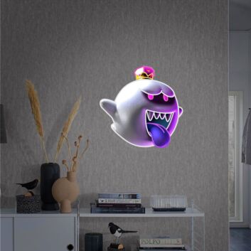 Krone tragender Cartoon Geist mit herausgestreckter Zunge LED-Neonschild Gaming Zimmer Wohnzimmer