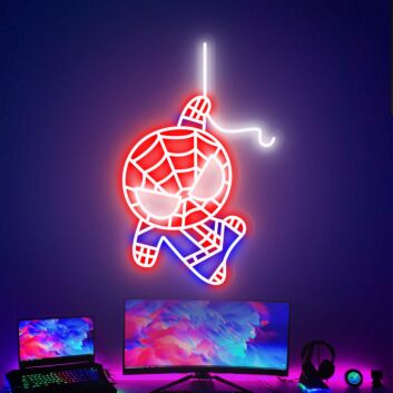 Comicfigur mit Spinnennetzmaske LED-Neonschild Gaming Zimmer