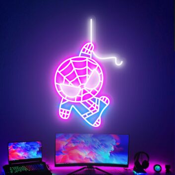 Comicfigur mit Spinnennetzmaske LED-Neonschild Gaming Zimmer