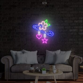 Sicherheitsnadel mit Blume Herz und Stern LED-Neonschild Wohnzimmer Schlafzimmer