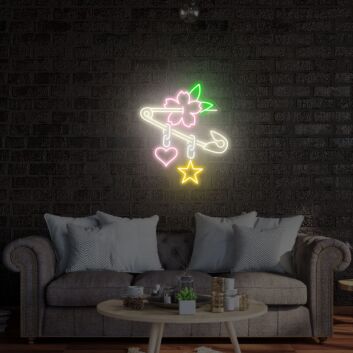 Sicherheitsnadel mit Blume Herz und Stern LED-Neonschild Wohnzimmer Schlafzimmer