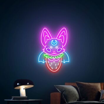 Fledermaus mit Erdbeere LED-Neonschild Wohnzimmer Kinderzimmer