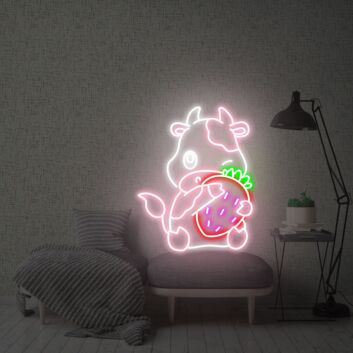 Kuh mit Erdbeere LED-Neonschild für Kinderzimmer und Café