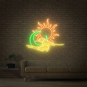 Sonne Mond und Wellen LED-Neonschild Wohnzimmer Bar