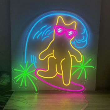 surfende Katze mit Sonnenbrille LED-Neonschild Bar Wohnzimmer
