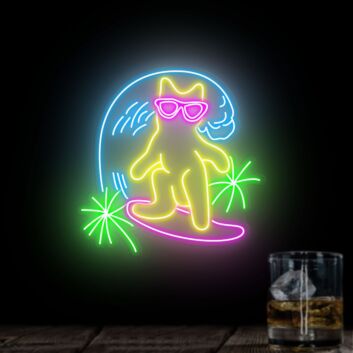 surfende Katze mit Sonnenbrille LED-Neonschild Bar Wohnzimmer