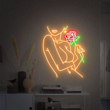 Frau mit Rose LED-Neonschild Wohnzimmer Schlafzimmer