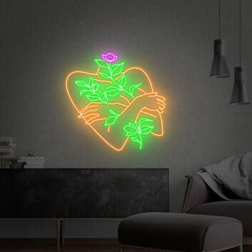 Umarmende Silhouette mit Blume LED-Neonschild Wohnzimmer Atelier