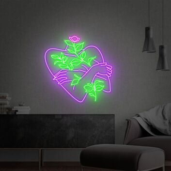 Umarmende Silhouette mit Blume LED-Neonschild Wohnzimmer Atelier