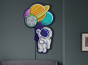 Astronaut mit Planetenballons LED-Neonschild Kinderzimmer Wohnzimmer