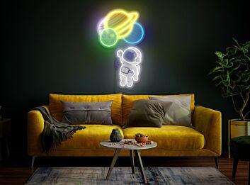 Astronaut mit Planetenballons LED-Neonschild Kinderzimmer Wohnzimmer