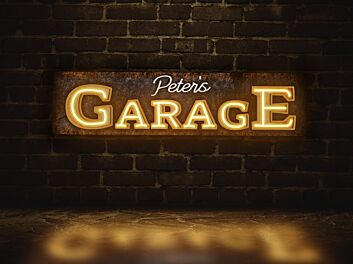 Personalisiertes Garagen-LED-Neonschild mit Namen und UV-Druck