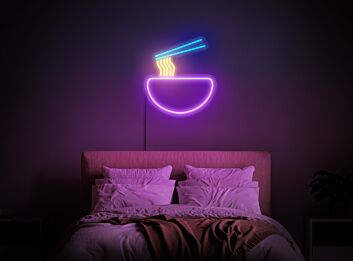 Schüssel mit Nudeln und Essstäbchen LED-Neonschild für Wohnzimmer oder Restaurant