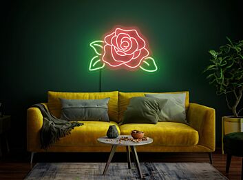 Rote Rose mit Blättern LED-Neonschild Wohnzimmer Schlafzimmer