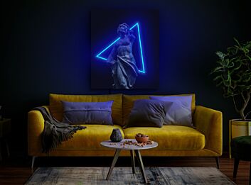 Klassische Statue mit Neon Dreieck LED-Neonschild mit UV-Druck für Wohnzimmer Kunstdekoration