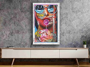 Pop-Art Frauengesicht mit Sonnenbrille LED-Neonschild für Wohnzimmer oder Bar