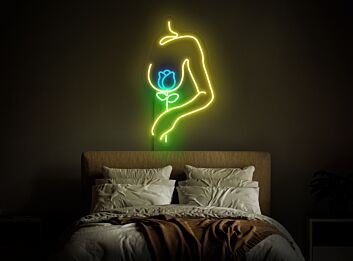Silhouette einer Frau mit Rose LED-Neonschild für Wohnzimmer oder Schlafzimmer
