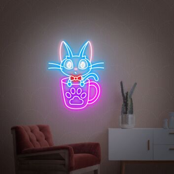 Katze in Tasse mit Pfotenabdruck LED-Neonschild Wohnzimmer Kinderzimmer