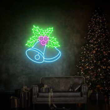 Weihnachtsglocken mit Stechpalme LED-Neonschild Wohnzimmer Weihnachtsdekoration