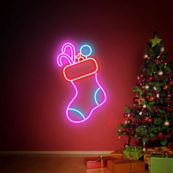 Brighten Up Your Festivities: Christmas Stocking Decor Wall Art Winter Decor LED Neon Sign for Home, Office, and Holiday Celebrations.