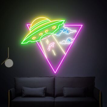 UFO mit Straße und Wolken LED-Neonschild für Wohnzimmer Gamingzimmer