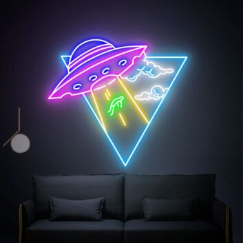 UFO mit Straße und Wolken LED-Neonschild für Wohnzimmer Gamingzimmer