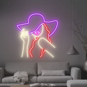 Frau mit Sonnenhut LED-Neonschild Wohnzimmer Lounge