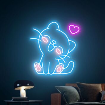 lächelnde Katze mit Herz LED-Neonschild Wohnzimmer Kinderzimmer