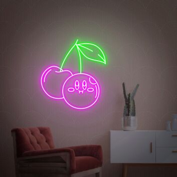 Kirsche mit Gesicht LED-Neonschild für Wohnzimmer oder Café
