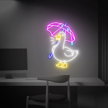 Ente mit Regenschirm und Gummistiefeln LED-Neonschild für Kinderzimmer oder Wohnzimmer