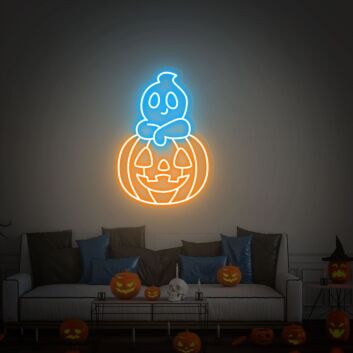 Geist auf Kürbis LED-Neonschild für Wohnzimmer Halloweenparty
