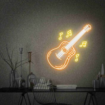Akustikgitarre mit Noten LED-Neonschild für Wohnzimmer Musikstudio