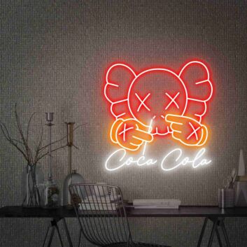 LED Neonschild mit abstrakter Cartoon Figur und leuchtender Getränkeschrift für moderne Wanddekoration