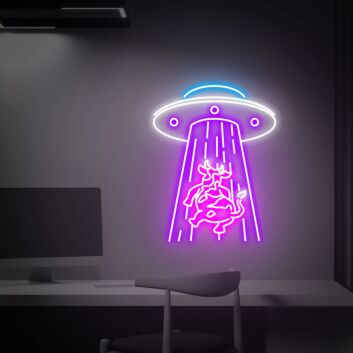 UFO entführt Kuh LED-Neonschild Wohnzimmer Bar