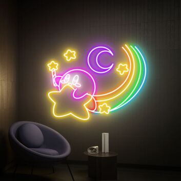 Videospielfigur mit Stern Mond und Regenbogen LED-Neonschild Gamingzimmer