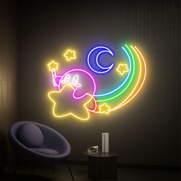 Videospielfigur mit Stern Mond und Regenbogen LED-Neonschild Gamingzimmer