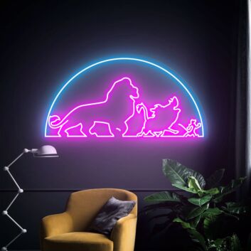 Löwe mit Warzenschwein und Erdmännchen Silhouette LED-Neonschild Wohnzimmer Kinderzimmer