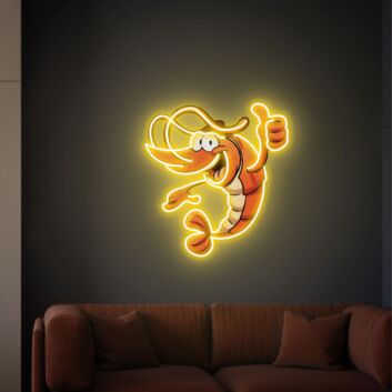 Cartoon Garnele LED-Neonschild mit UV-Druck für Restaurant Bar