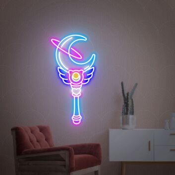 Magischer Stab mit Mond und Flügeln LED-Neonschild Wohnzimmer Gaming Zimmer