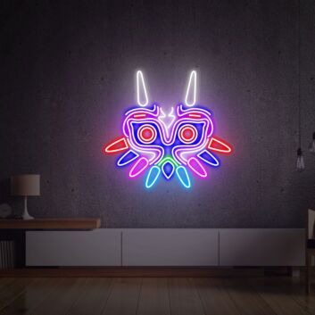 buntes Fantasy-Maskenmotiv LED-Neonschild für Wohnzimmer und Gamingzimmer