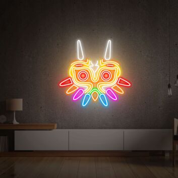 buntes Fantasy-Maskenmotiv LED-Neonschild für Wohnzimmer und Gamingzimmer