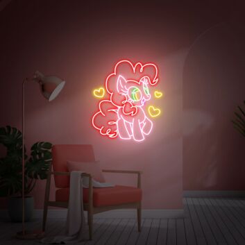 Süßes LED Neonschild mit niedlichem Pony Motiv und Herz Design für Kinderzimmer Spielzimmer und liebevolle Wanddekoration