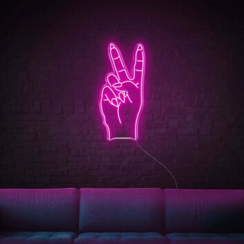 Hand mit Victory Zeichen LED-Neonschild Wohnzimmer Bar
