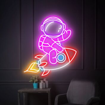 Astronaut auf Rakete LED-Neonschild Kinderzimmer Wohnzimmer