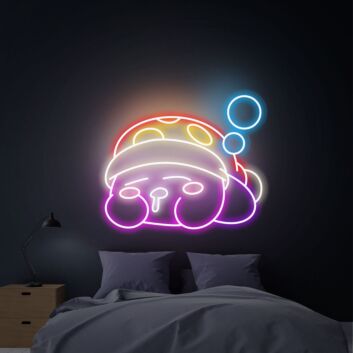 schlafender Bär mit Schlafmütze LED-Neonschild für Schlafzimmer Kinderzimmer