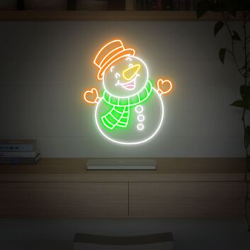 Schneemann mit Hut und Schal LED-Neonschild Wohnzimmer Weihnachtsdeko