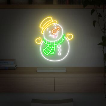 Schneemann mit Hut und Schal LED-Neonschild Wohnzimmer Weihnachtsdeko